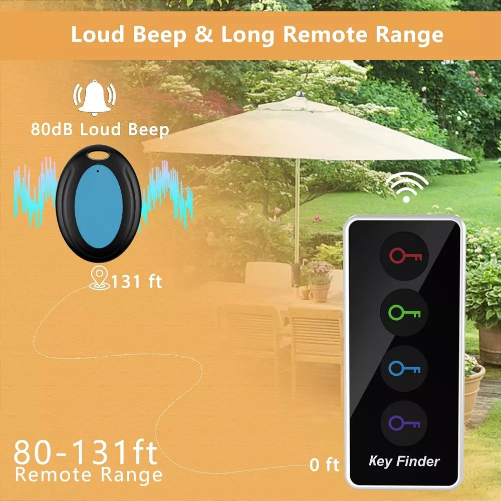 Effortless Key Finder with 4 Tags - 131ft Range, Loud Beep & Flashlight