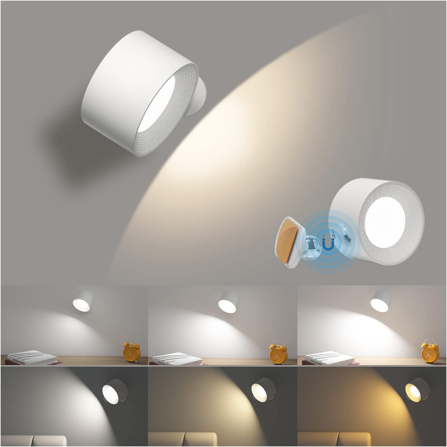 Easystick Cordless Wall Lamp, Rechargeable Led Magnetic Wall Light 360° Rotation