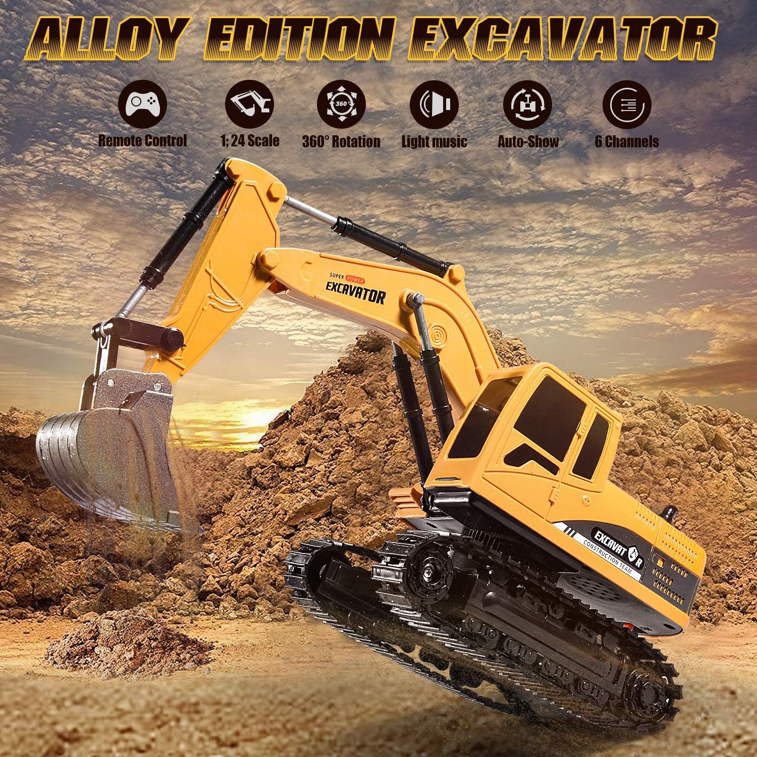 Excavadora de control remoto Cami�n de juguete Excavadora RC con luces