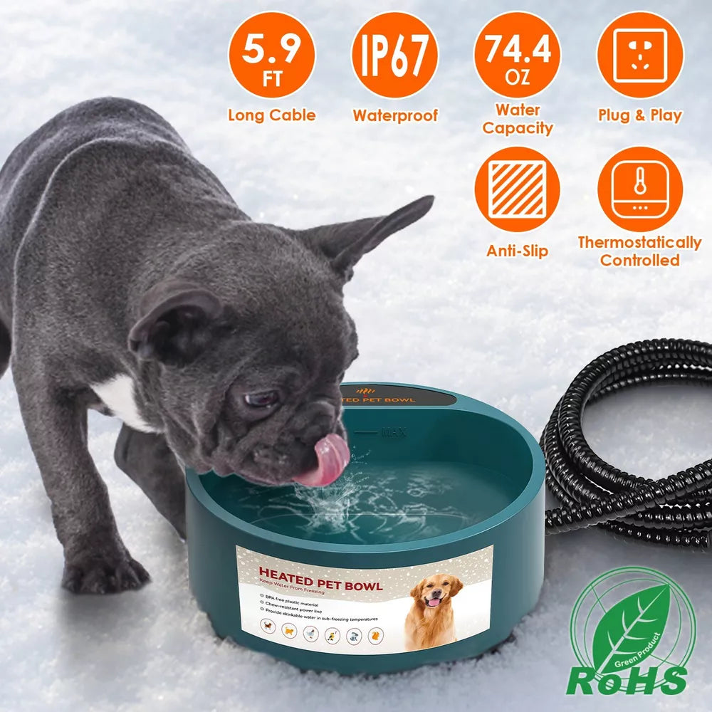 Dog Cat Heated Water Bowl Outdoor Thermostat for Chickens Rabbits Bird Bath