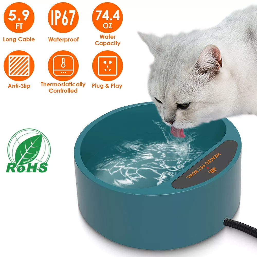 Dog Cat Heated Water Bowl Outdoor Thermostat for Chickens Rabbits Bird Bath