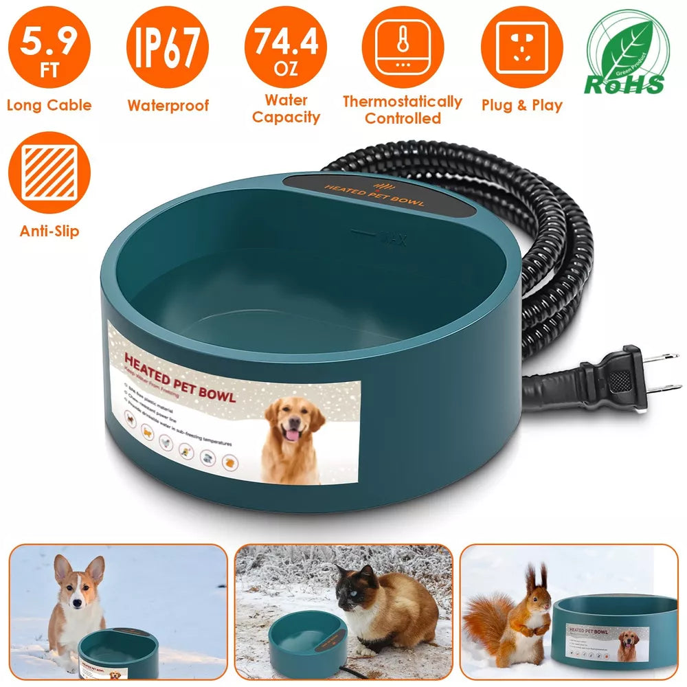 Dog Cat Heated Water Bowl Outdoor Thermostat for Chickens Rabbits Bird Bath