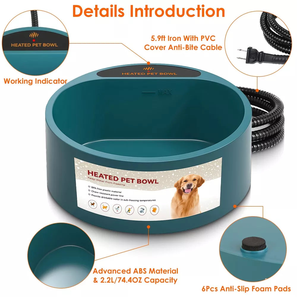 Dog Cat Heated Water Bowl Outdoor Thermostat for Chickens Rabbits Bird Bath