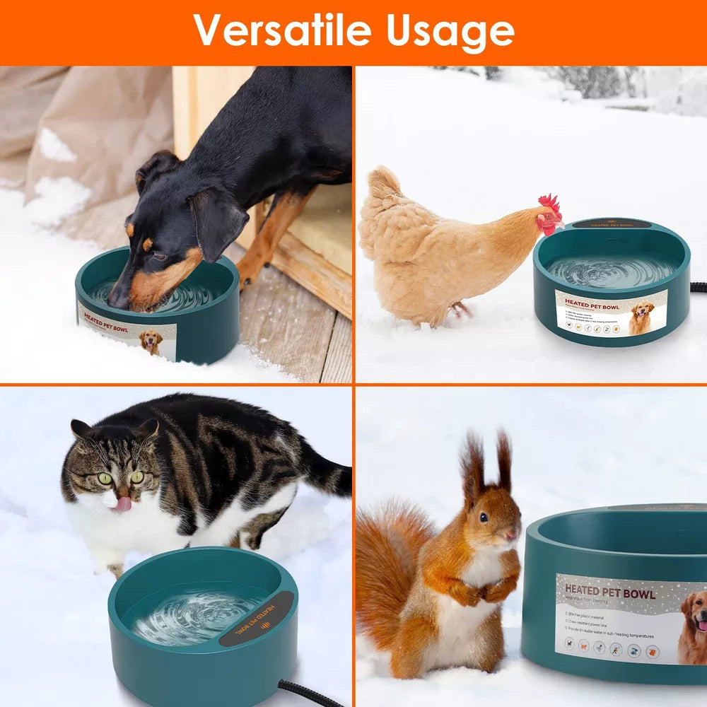Dog Cat Heated Water Bowl Outdoor Thermostat for Chickens Rabbits Bird Bath