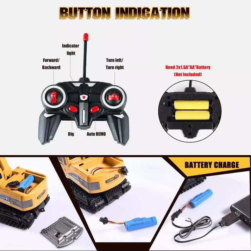 Excavadora de control remoto Cami�n de juguete Excavadora RC con luces