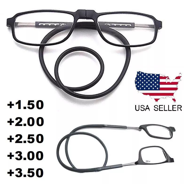 Hanging Folding Magnetic Reading Glasses Front Click Connect Neck Eyeglasses USA q
