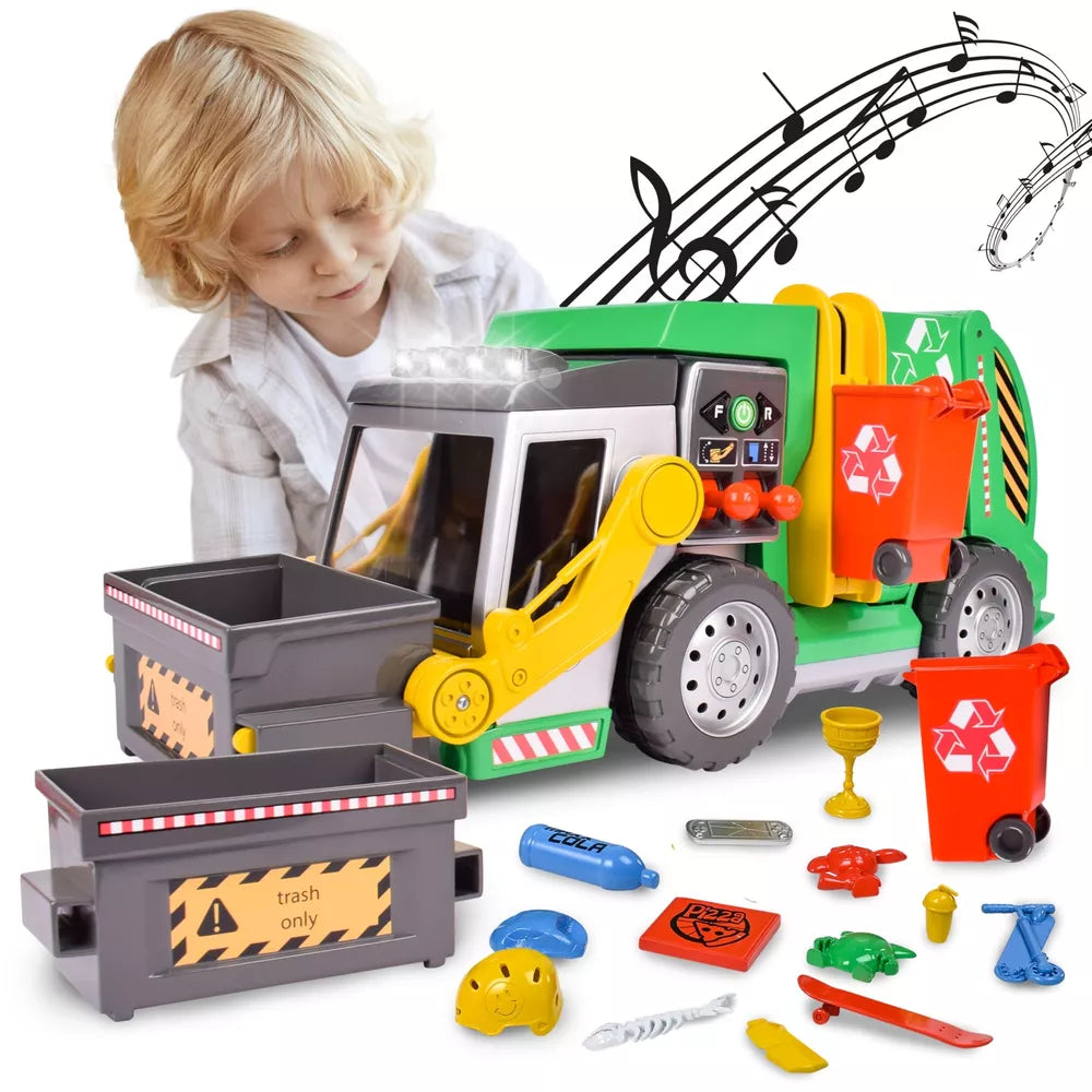 Maxx Action 3-N-1 Recycler Lg Garbage Truck Damaged Box Sounds Motorized Green