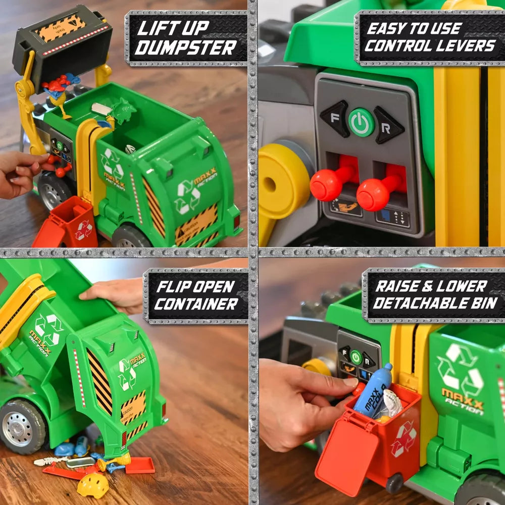 Maxx Action 3-N-1 Recycler Lg Garbage Truck Damaged Box Sounds Motorized Green