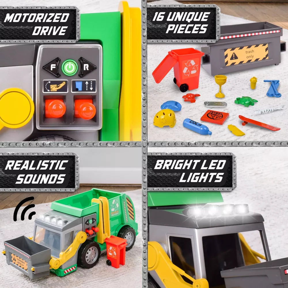 Maxx Action 3-N-1 Recycler Lg Garbage Truck Damaged Box Sounds Motorized Green