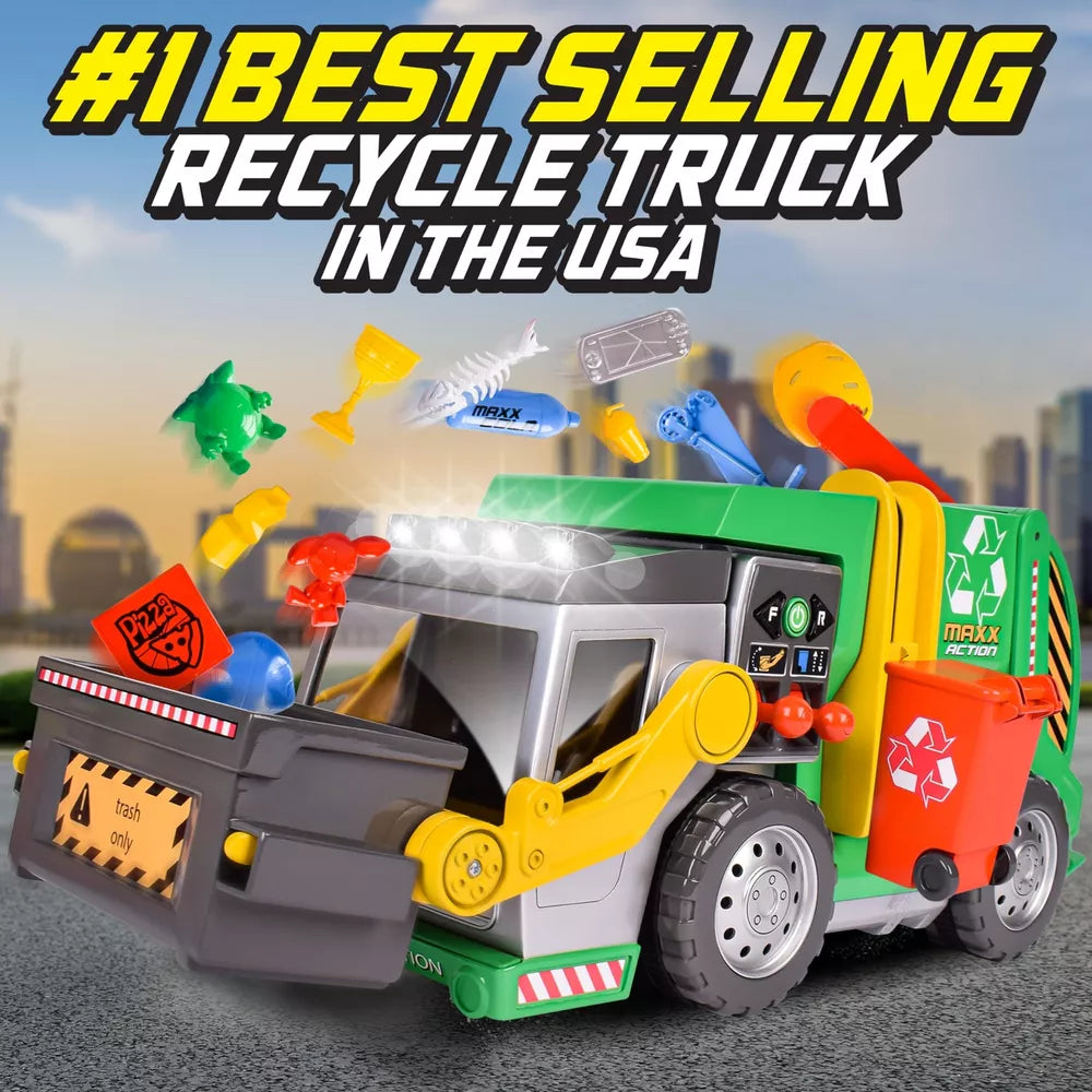 Maxx Action 3-N-1 Recycler Lg Garbage Truck Damaged Box Sounds Motorized Green