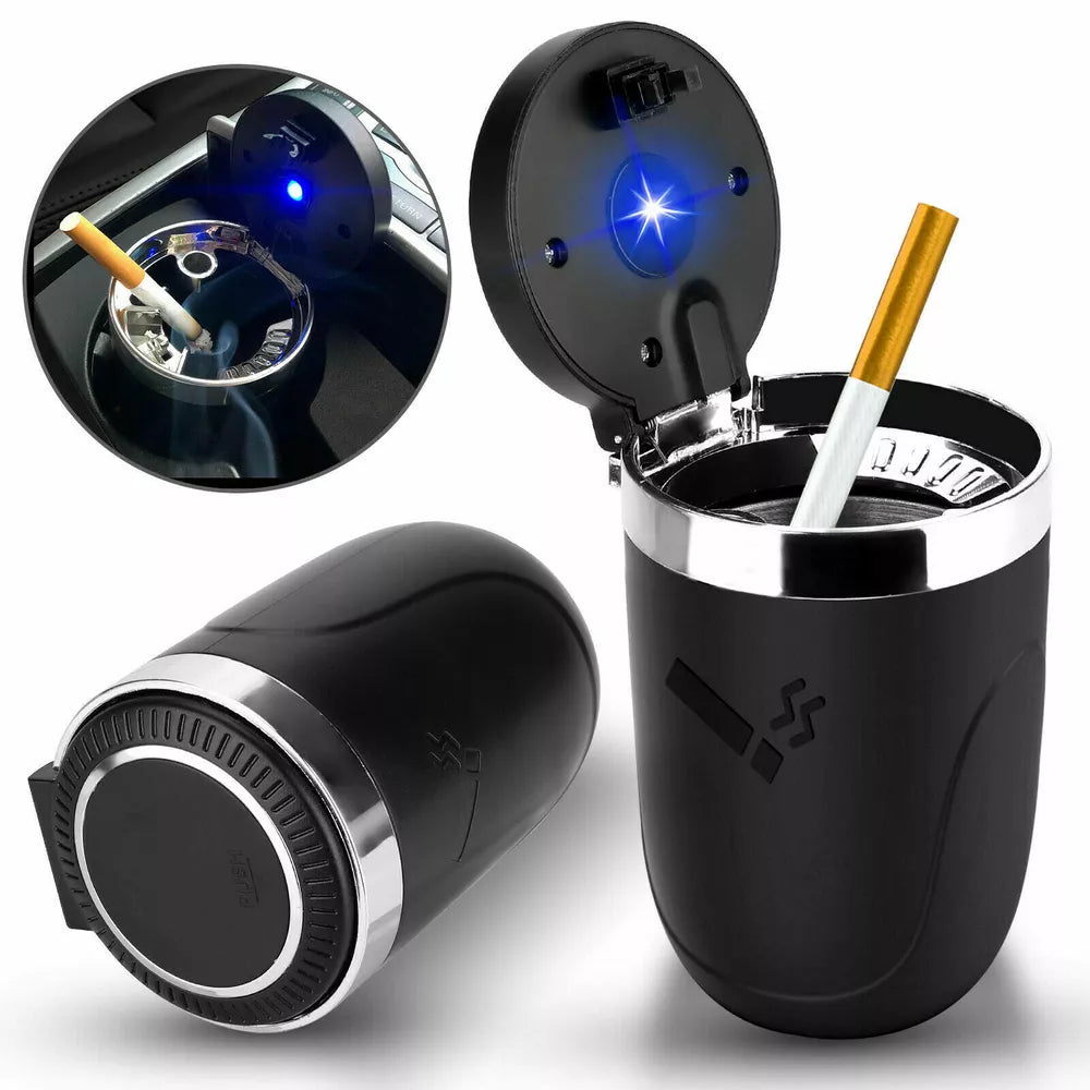 Portable Car Ashtray Cigarette Cylinder Smokeless Cup Holder LED Light with Lid