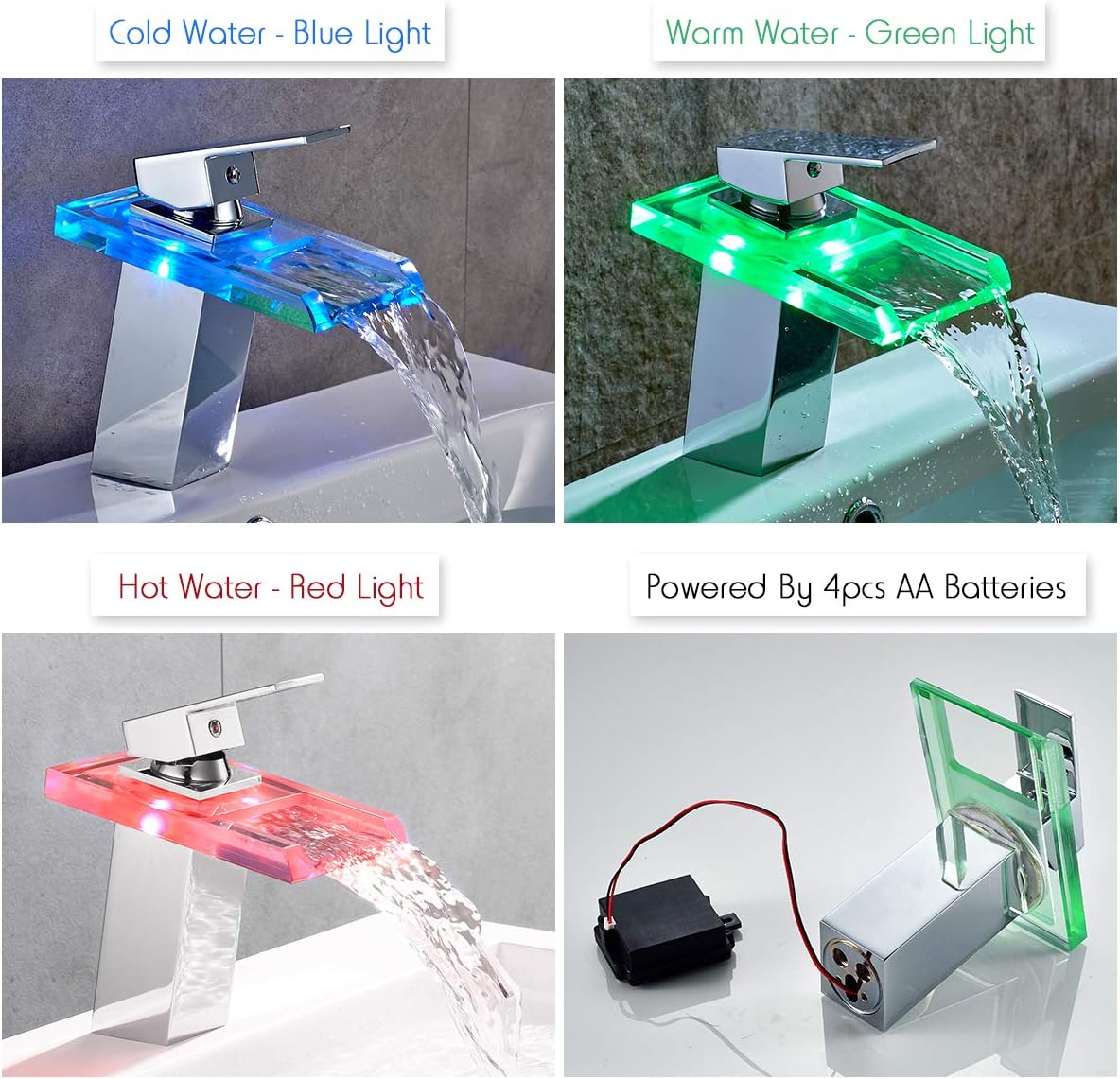 Cascada Para Casa Single Handle Waterfall Bathroom Vanity Sink LED Faucet NUEVO