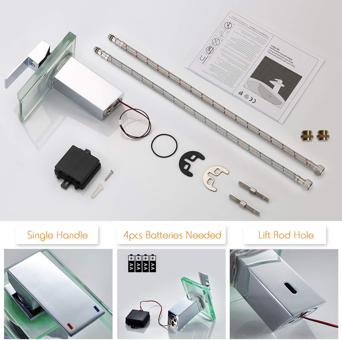 Cascada Para Casa Single Handle Waterfall Bathroom Vanity Sink LED Faucet NUEVO