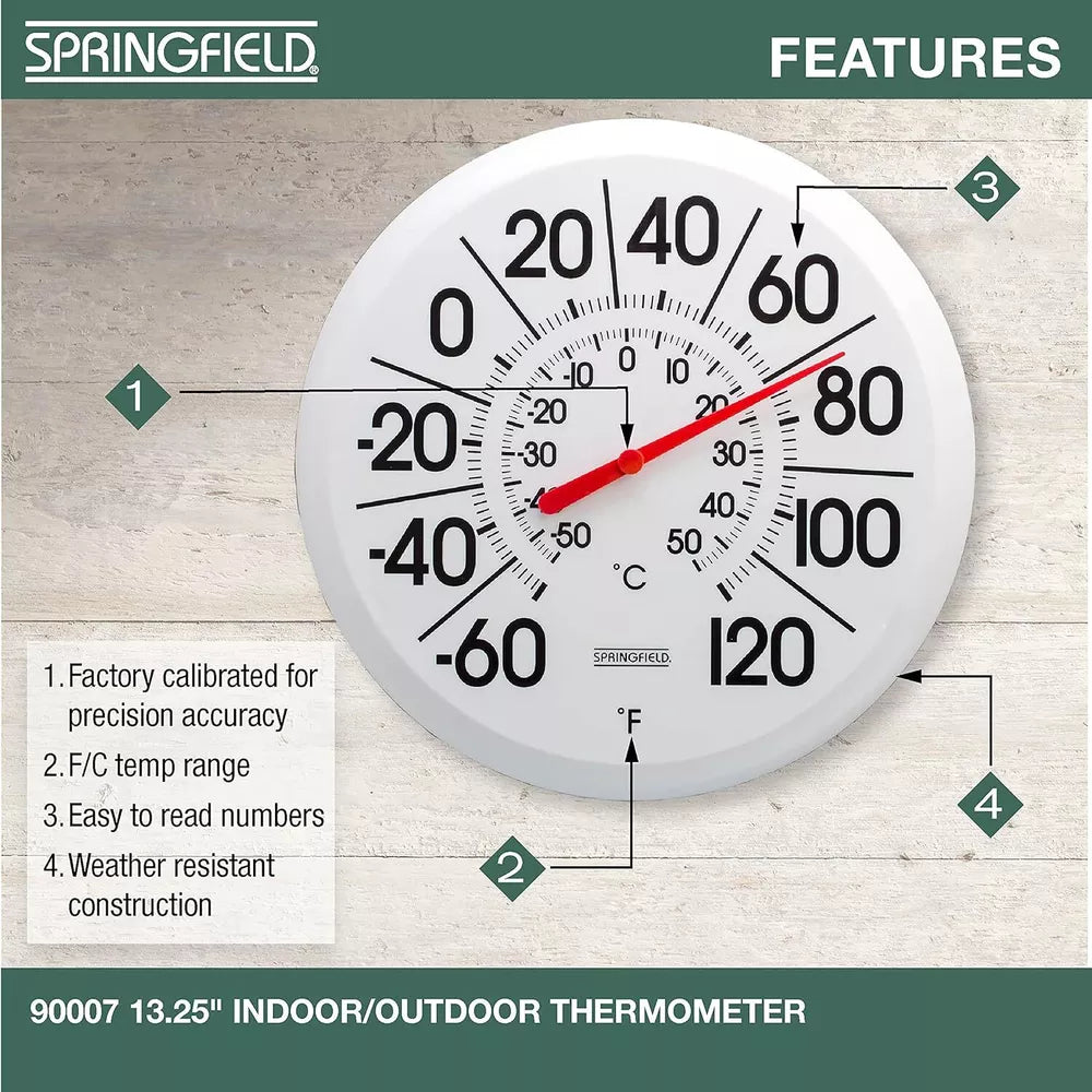 Springfield Indoor Outdoor Big and Bold Thermometer with Mounting White