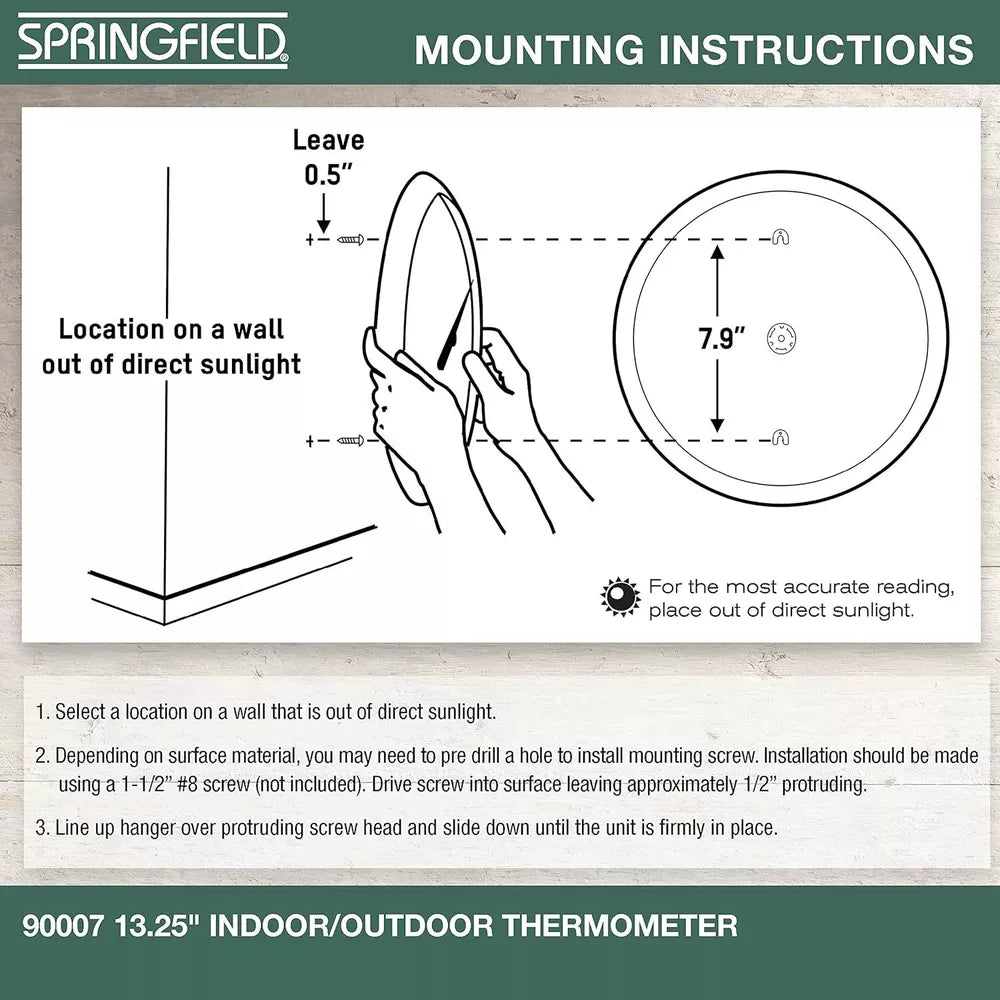 Springfield Indoor Outdoor Big and Bold Thermometer with Mounting White