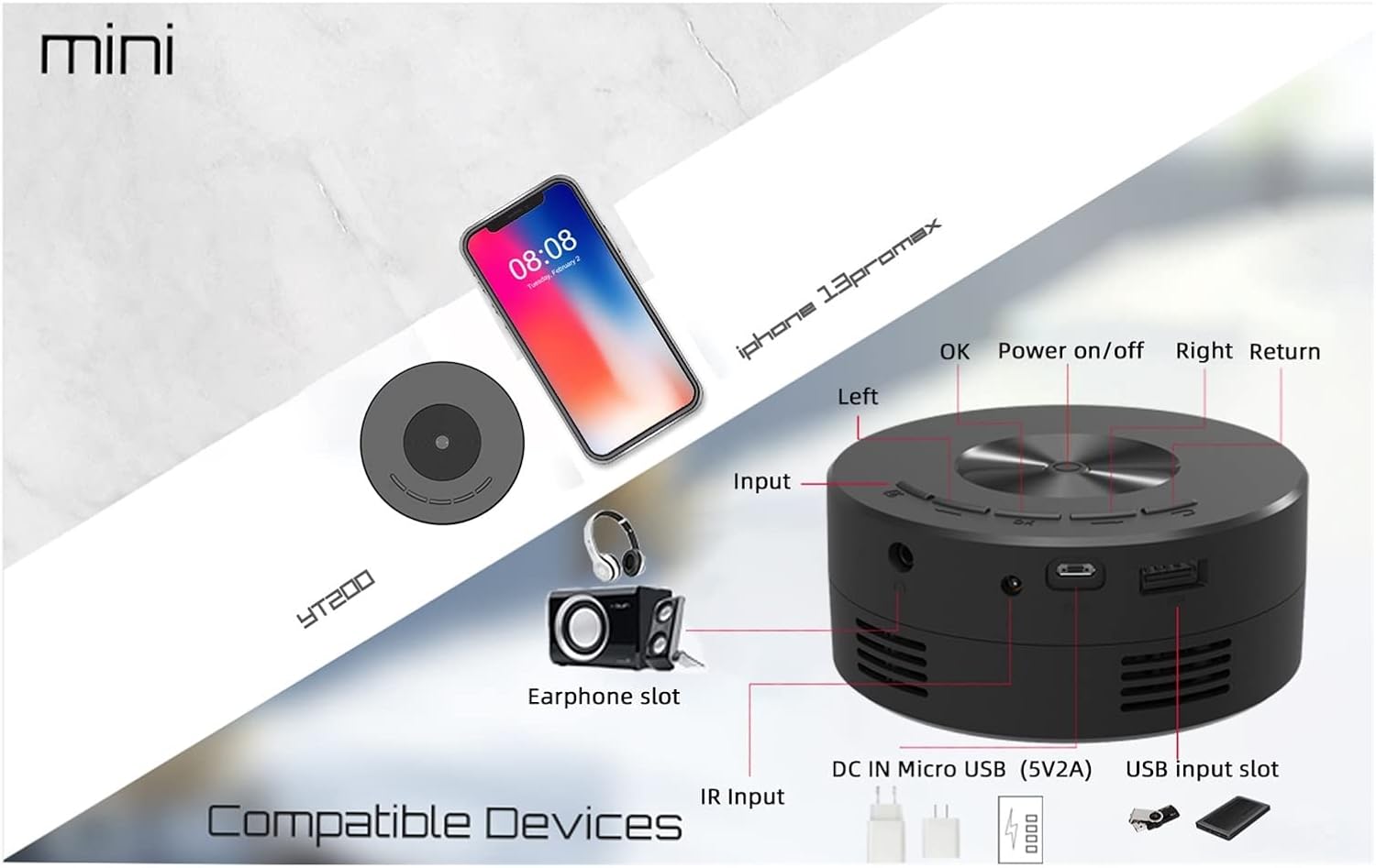 Portable Mobile Projector Full HD LED Home Cinema Portable Theater Movie Project