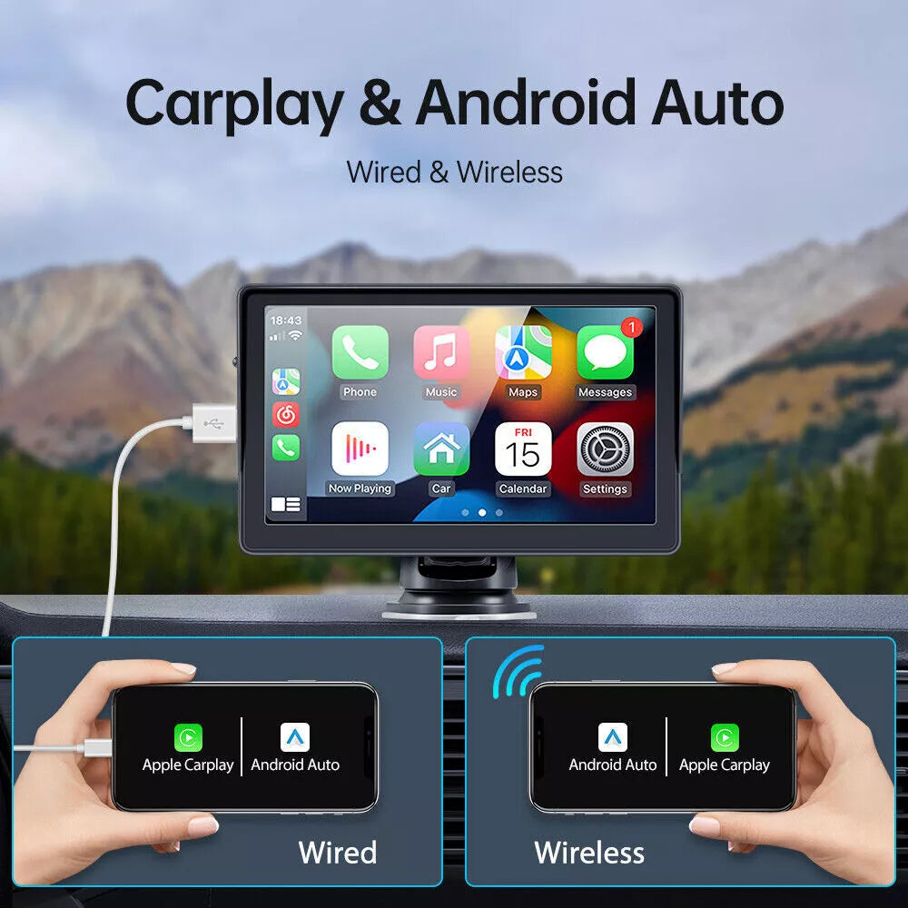 Universal 7" Touch Screen Car Radio Apple CarPlay Android Auto Portable Stereo