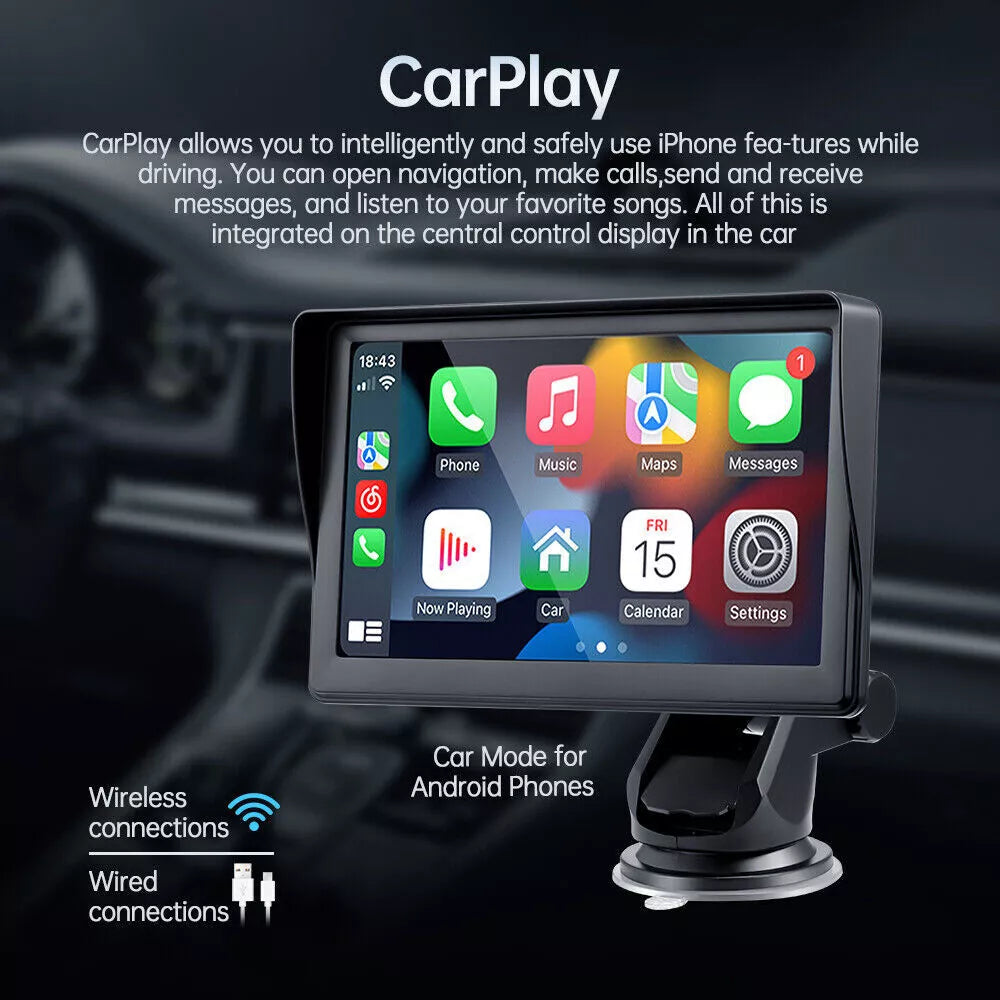 Universal 7" Touch Screen Car Radio Apple CarPlay Android Auto Portable Stereo