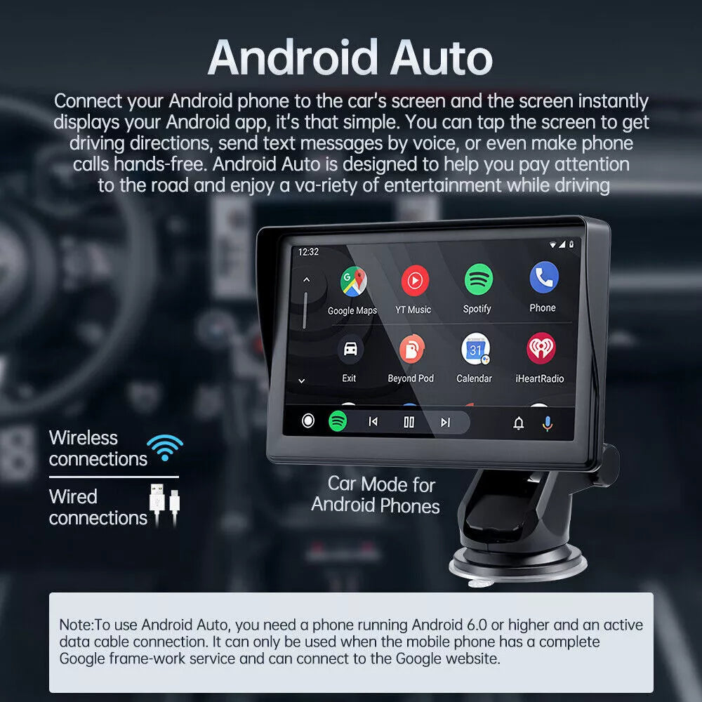 Universal 7" Touch Screen Car Radio Apple CarPlay Android Auto Portable Stereo
