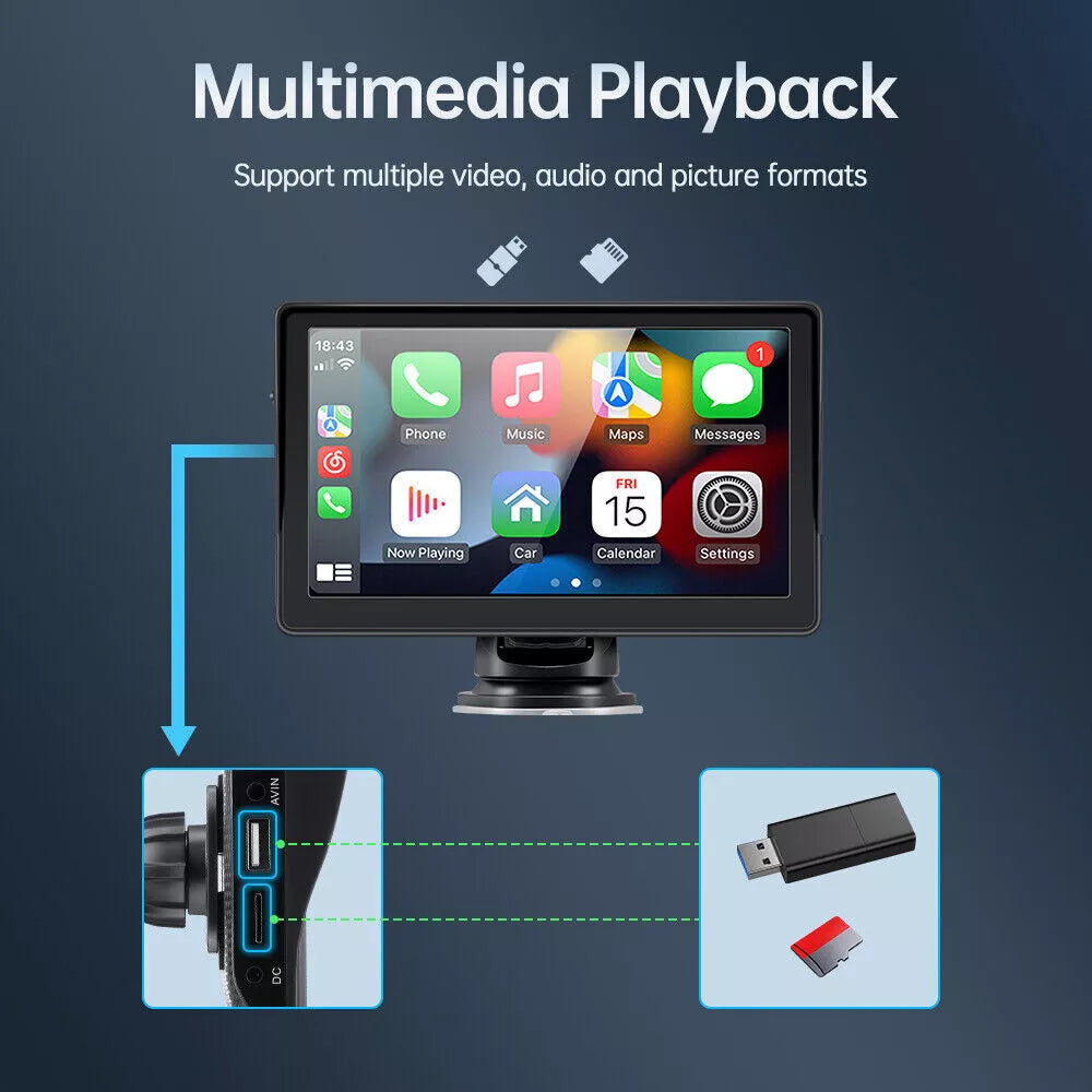 Universal 7" Touch Screen Car Radio Apple CarPlay Android Auto Portable Stereo