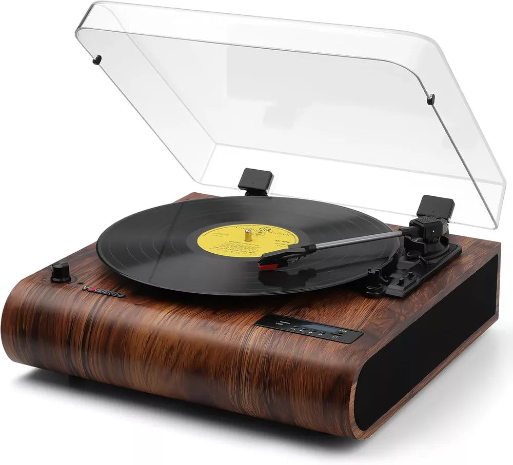 VOSTERIO Vinyl Bluetooth Record Player, 3 Speed Turntable with Built-in Speakers