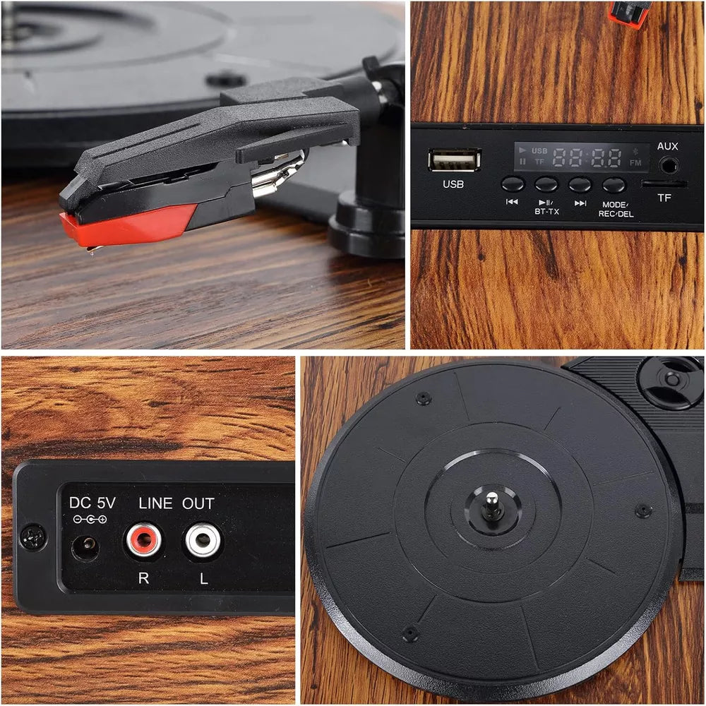VOSTERIO Vinyl Bluetooth Record Player, 3 Speed Turntable with Built-in Speakers