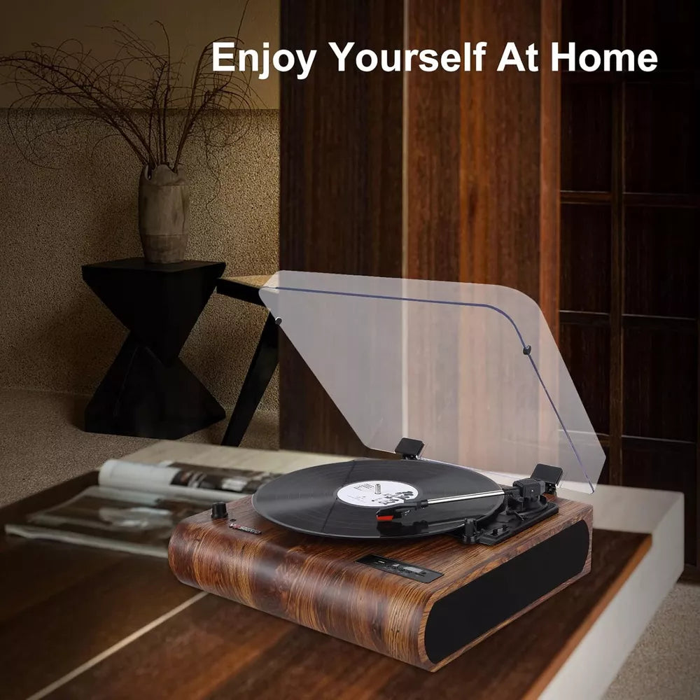 VOSTERIO Vinyl Bluetooth Record Player, 3 Speed Turntable with Built-in Speakers