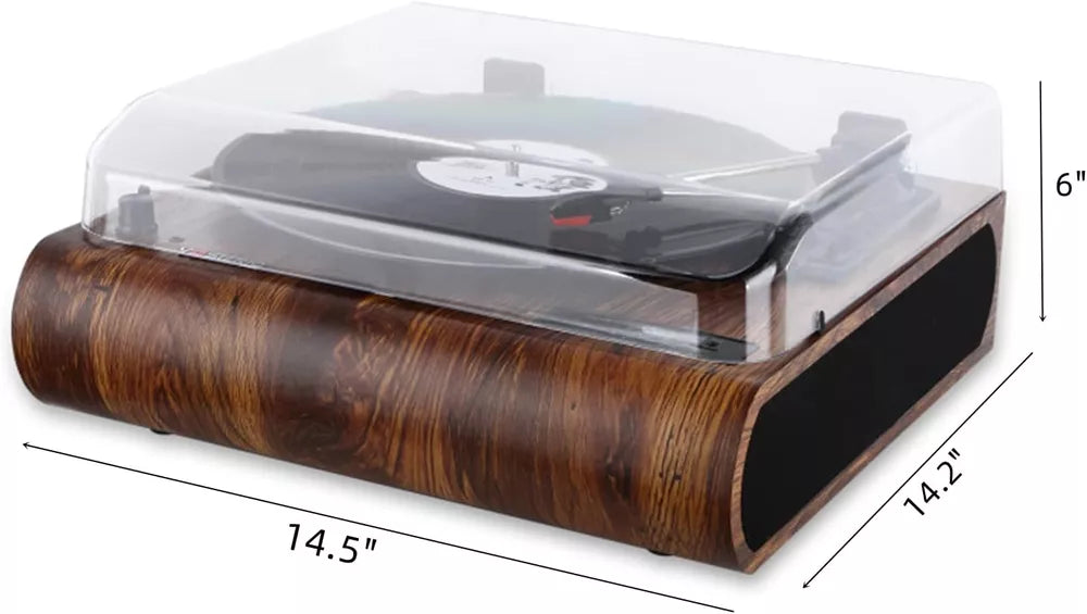 VOSTERIO Vinyl Bluetooth Record Player, 3 Speed Turntable with Built-in Speakers