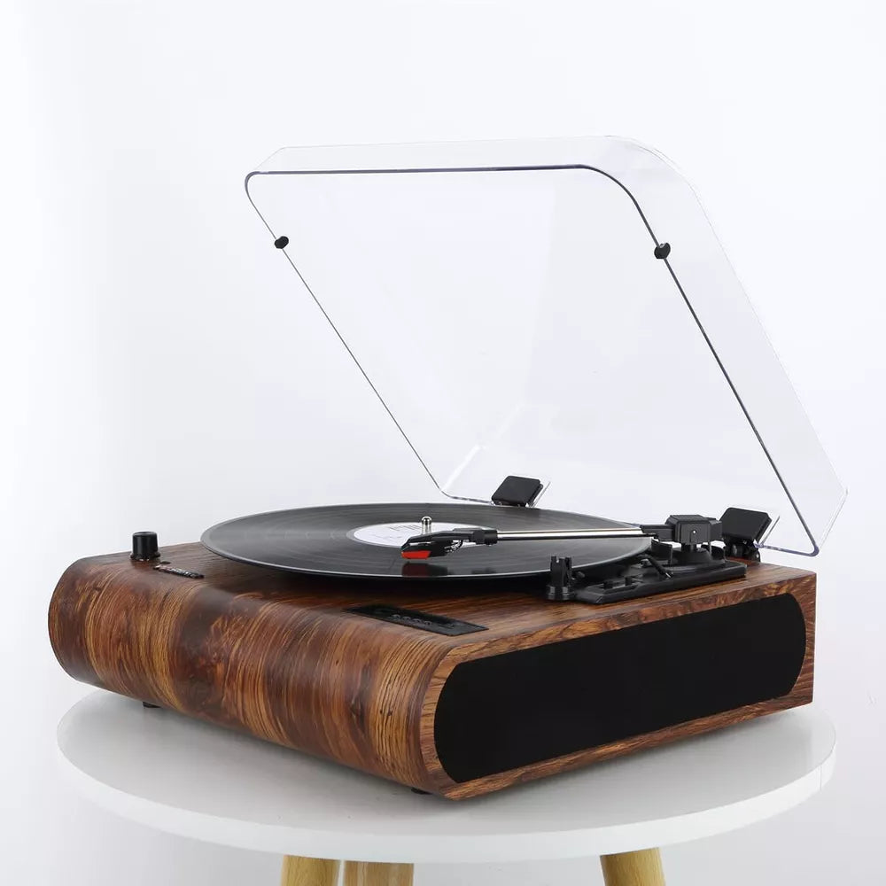 VOSTERIO Vinyl Bluetooth Record Player, 3 Speed Turntable with Built-in Speakers