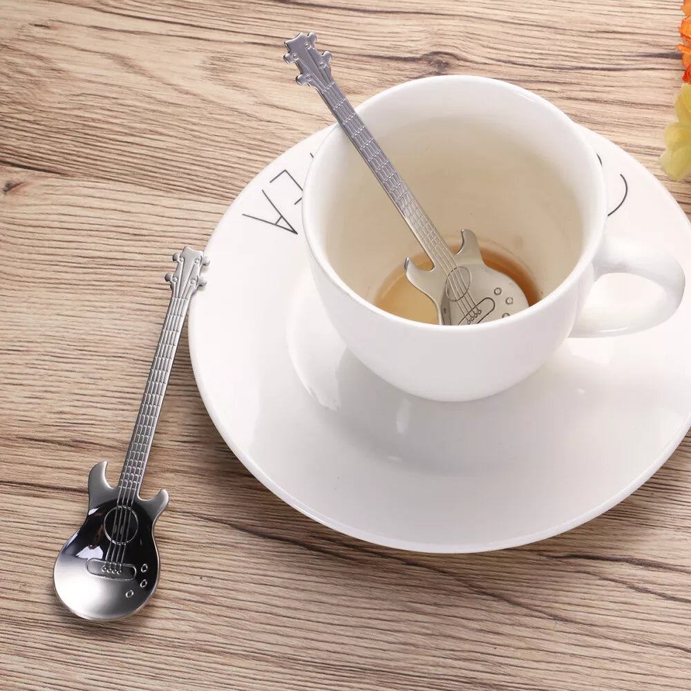 8 pcs Guitar Coffee Spoon Stainless Steel Coffee Mixing Spoon Cold Drink Tea
