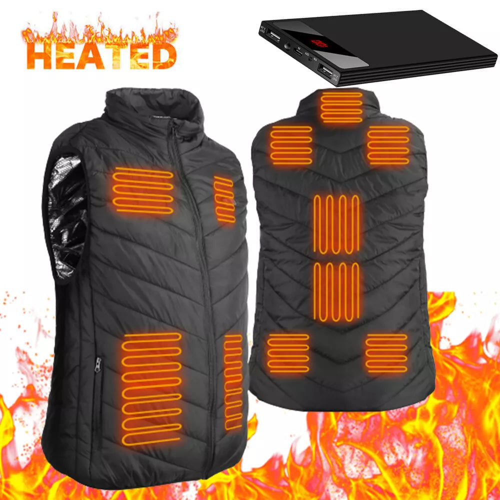 Unisex Heated Vest Jacket W/ Battery Pack Power Bank Electric Hand Warmer Winter