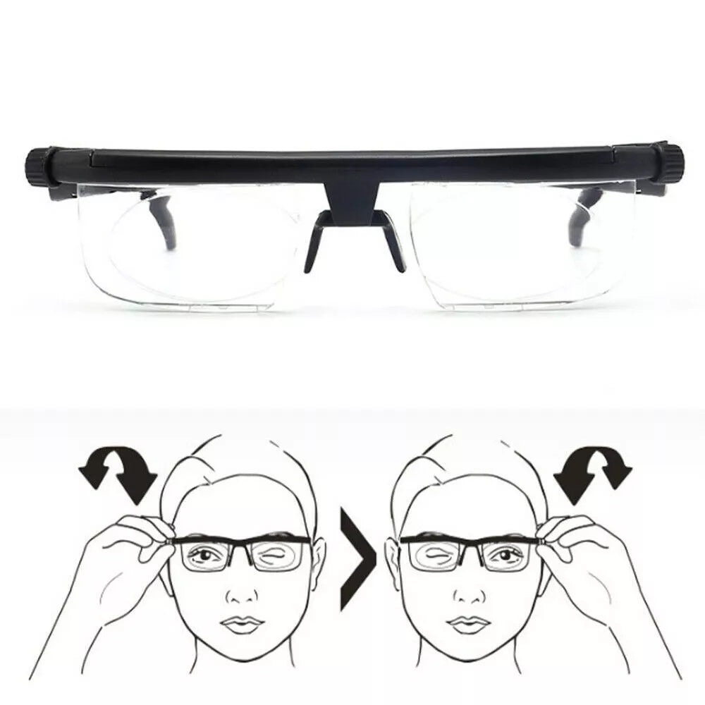 Dial Adjustable Glasses Variable Focus Reading Distance Vision Eyeglasses