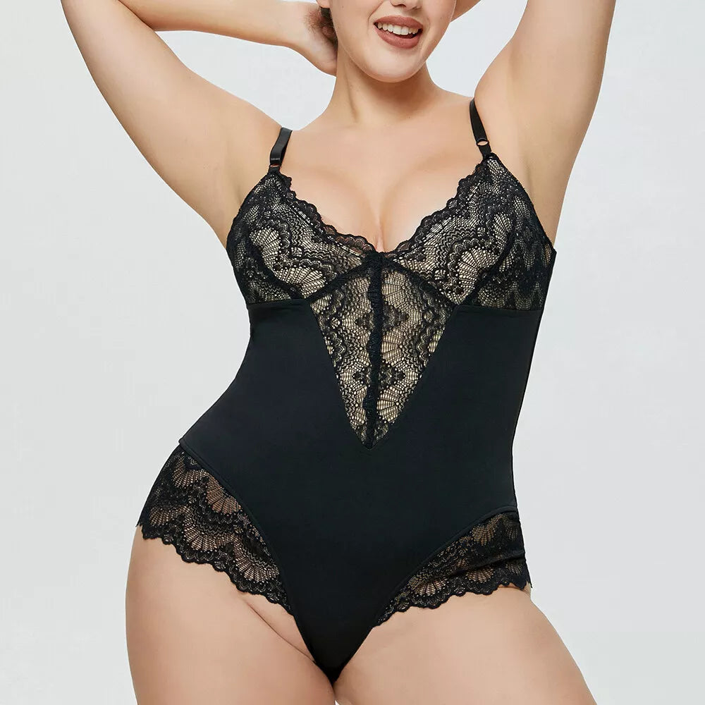 Plus Women Lace Body Shaper Firm Tummy Control Shapewear Yoga Slimming Bodysuit
