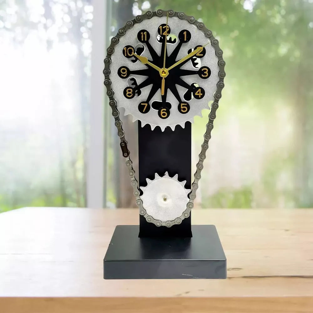 Chain Gear Rotating Clock Mechanical Vintage Industrial Style Art Desktop Clock