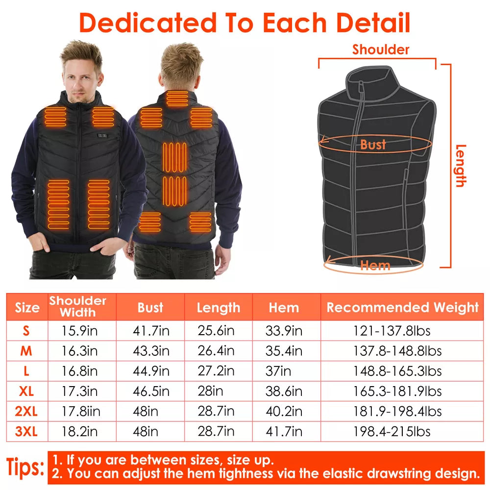 Unisex Heated Vest Jacket W/ Battery Pack Power Bank Electric Hand Warmer Winter