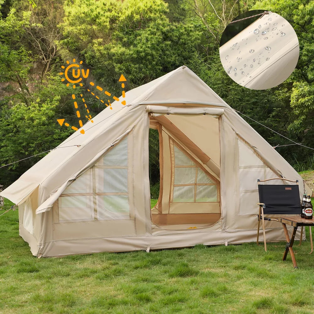Inflatable Camping Tent with Pump, 4-5 Person Inflatable Glamping Tent