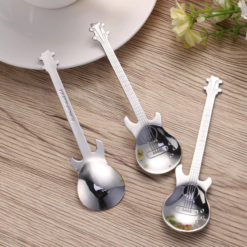 8 pcs Guitar Coffee Spoon Stainless Steel Coffee Mixing Spoon Cold Drink Tea