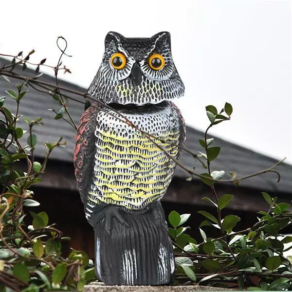Realistic Owl Decoy with Rotating Head Outdoor Garden Repellent Bird Scare US