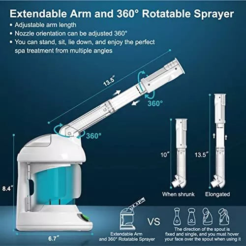 Facial Steamer - Nano Ionic Face Steamer with Extendable 360° Rotating Blue