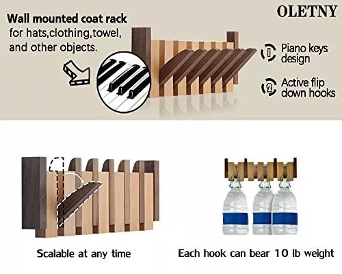 COAT RACK Wall Mount with 6 Flip-Down Hooks OLETNY