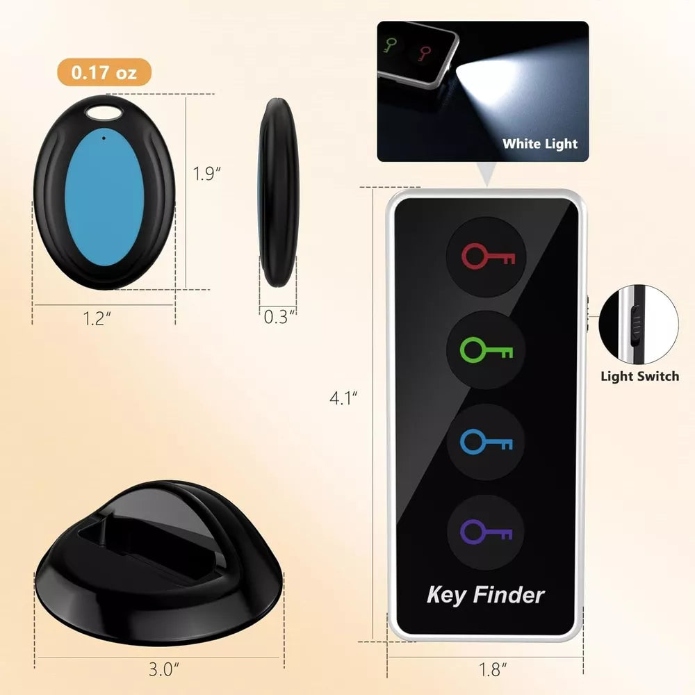Effortless Key Finder with 4 Tags - 131ft Range, Loud Beep & Flashlight