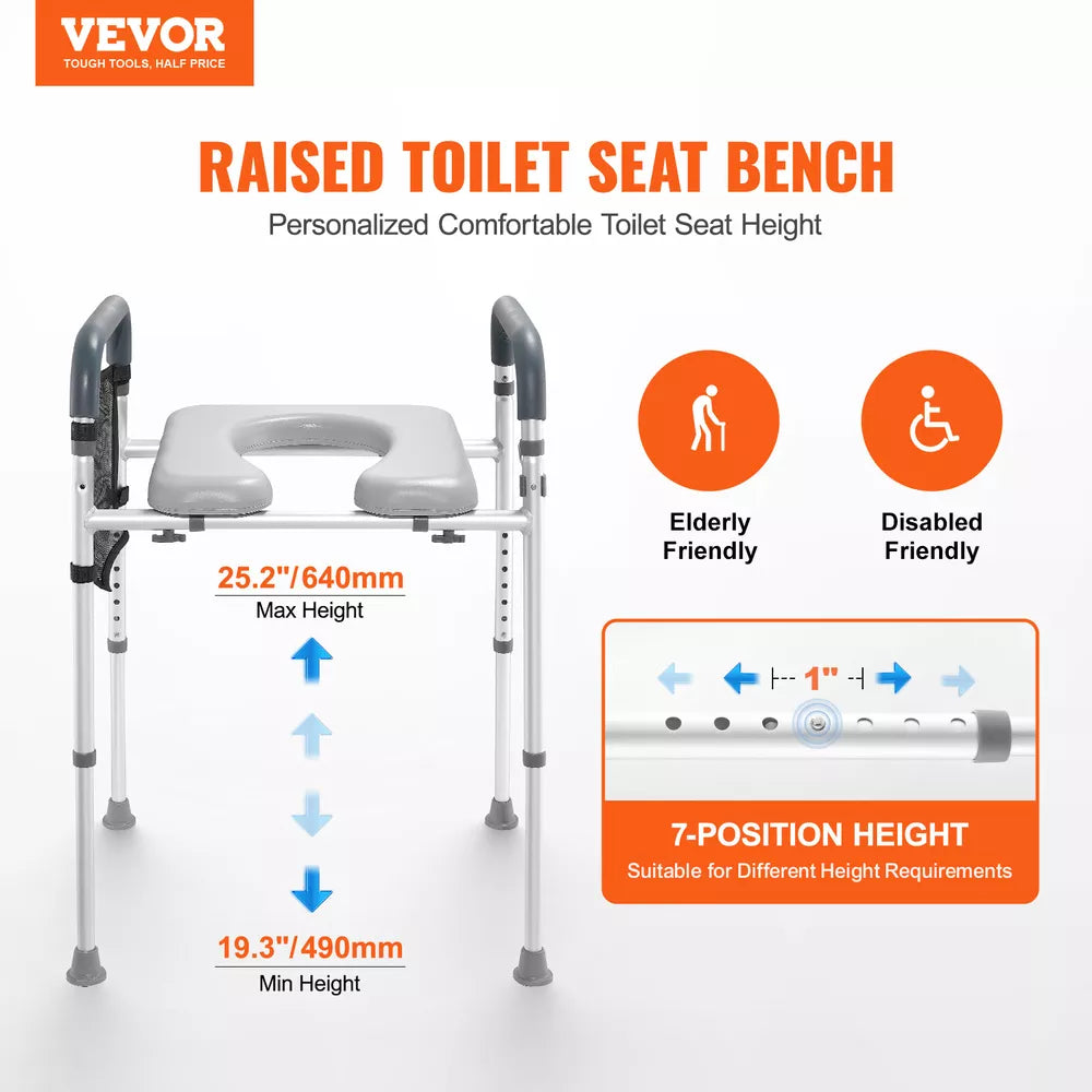 VEVOR Raised Toilet Seat 19.3"-25.2" 350 lbs Universal Toilet Riser for Elderly