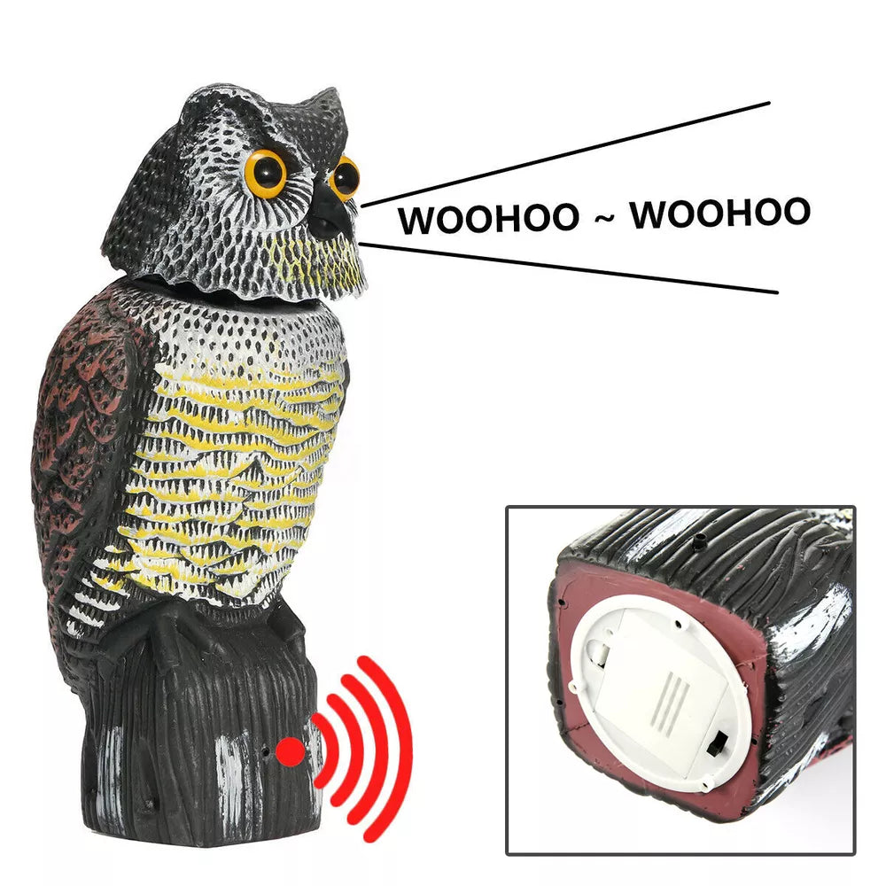 Realistic Owl Decoy with Rotating Head Outdoor Garden Repellent Bird Scare US
