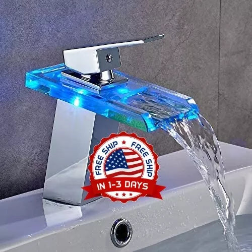 Cascada Para Casa Single Handle Waterfall Bathroom Vanity Sink LED Faucet NUEVO