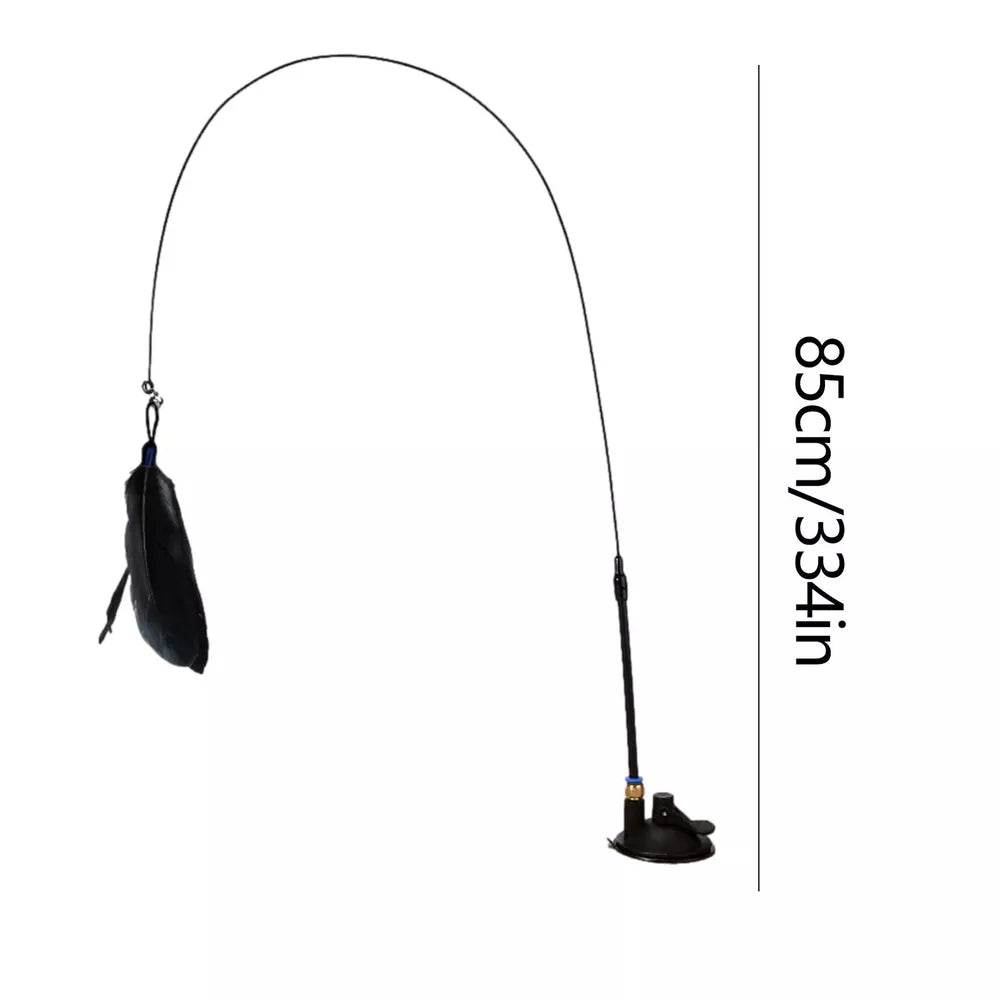 Cat Feather Wand Stick with Suction Cup Wire Teaser Kitten Toy w/ Dangle Bell