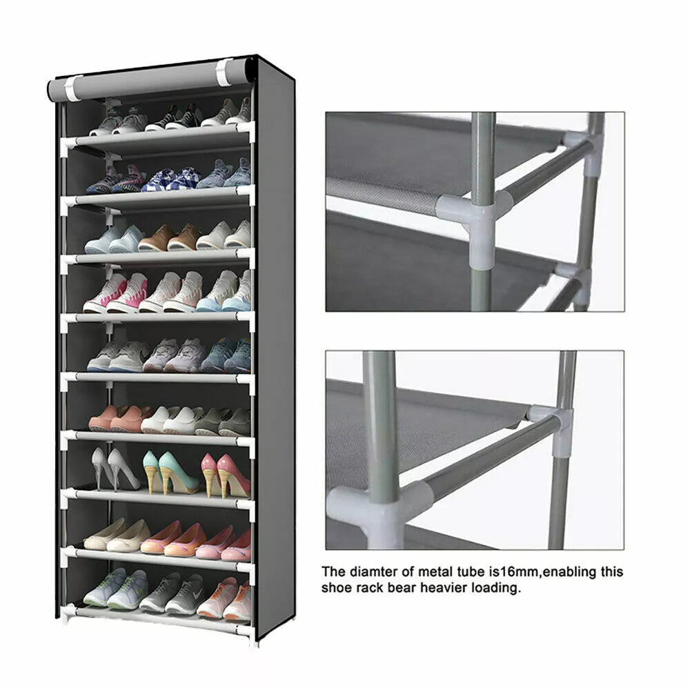 Shoe Rack 10 Layers 9 Shelf Shoes Standing Cabinet Storage Organizer Dustproof