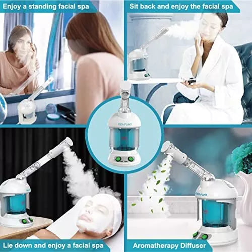 Facial Steamer - Nano Ionic Face Steamer with Extendable 360° Rotating Blue
