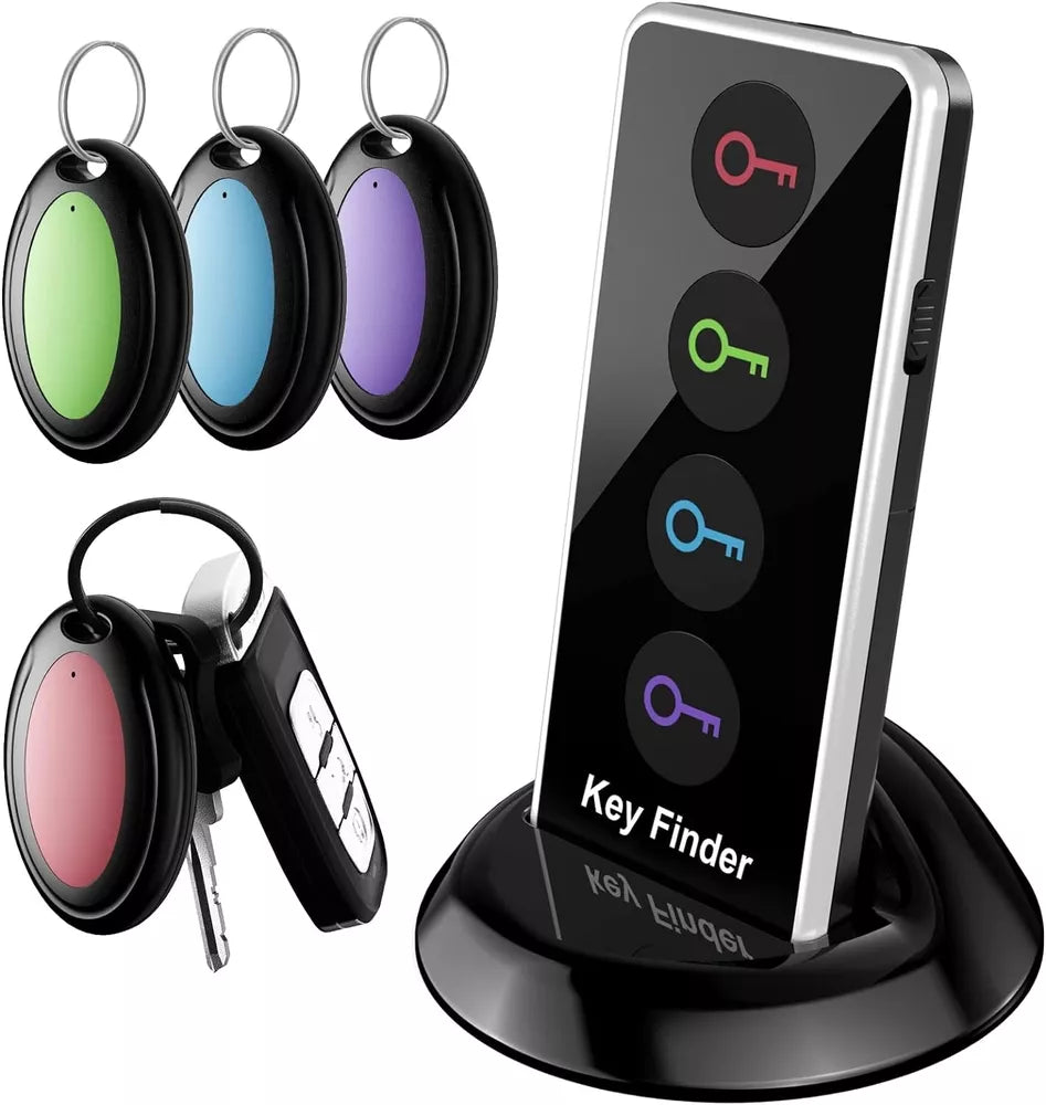 Effortless Key Finder with 4 Tags - 131ft Range, Loud Beep & Flashlight