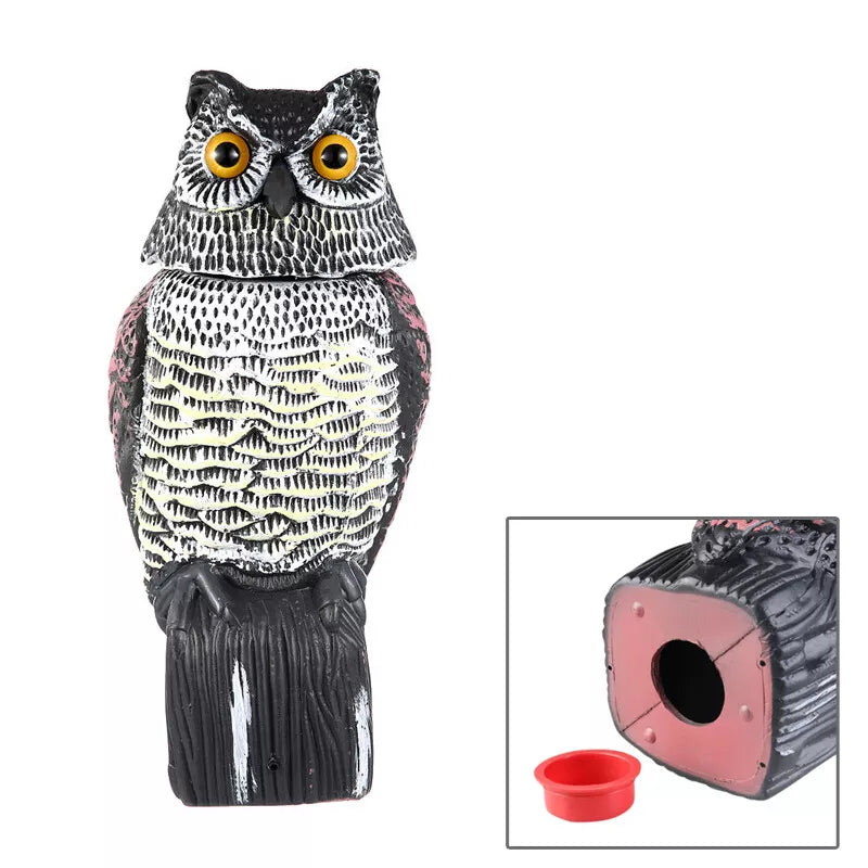 Realistic Owl Decoy with Rotating Head Outdoor Garden Repellent Bird Scare US