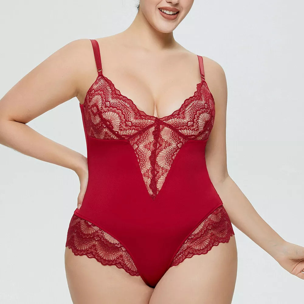 Plus Women Lace Body Shaper Firm Tummy Control Shapewear Yoga Slimming Bodysuit